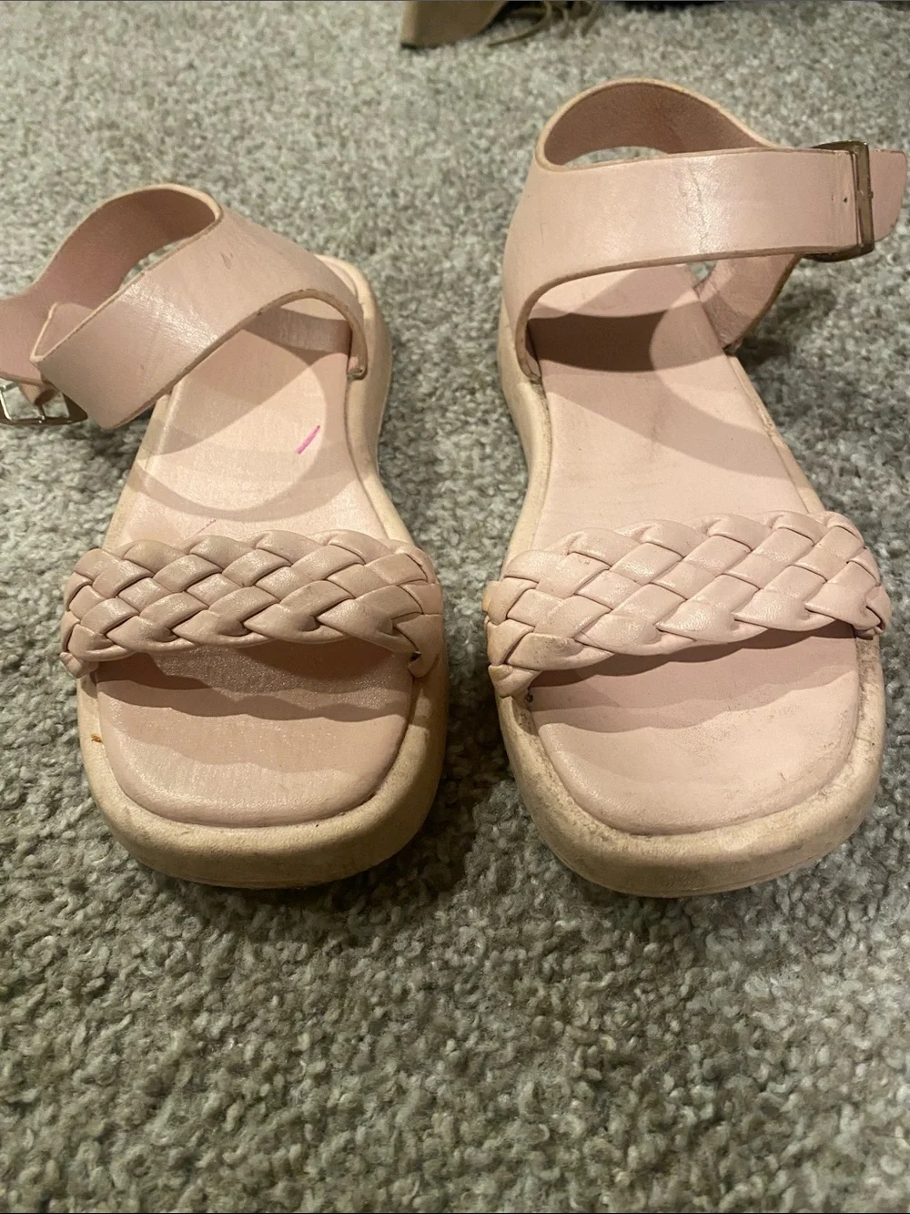 Braided Ankle-Strap Sandals in Blush Pink